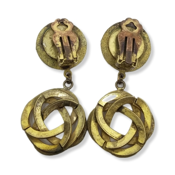 MIRIAM HASKELL 1980s GOLDTONED SPIRAL DESIGN & ORNATE KNOT DROP CLIP ON EARRINGS - Picture 4 of 7
